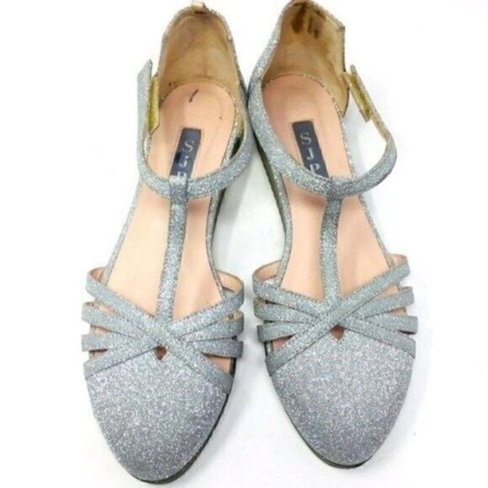 Sarah Jessica Parker womans silver glittery sandals 6 BoxE - Picture 3 of 8